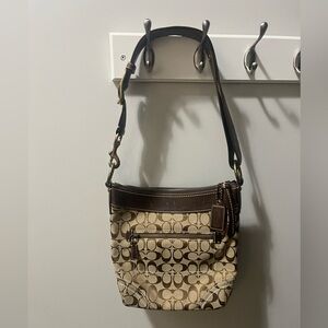 Coach Signature 10403 Brown Jacquard Small Shoulder Bag Adjustable Strap
